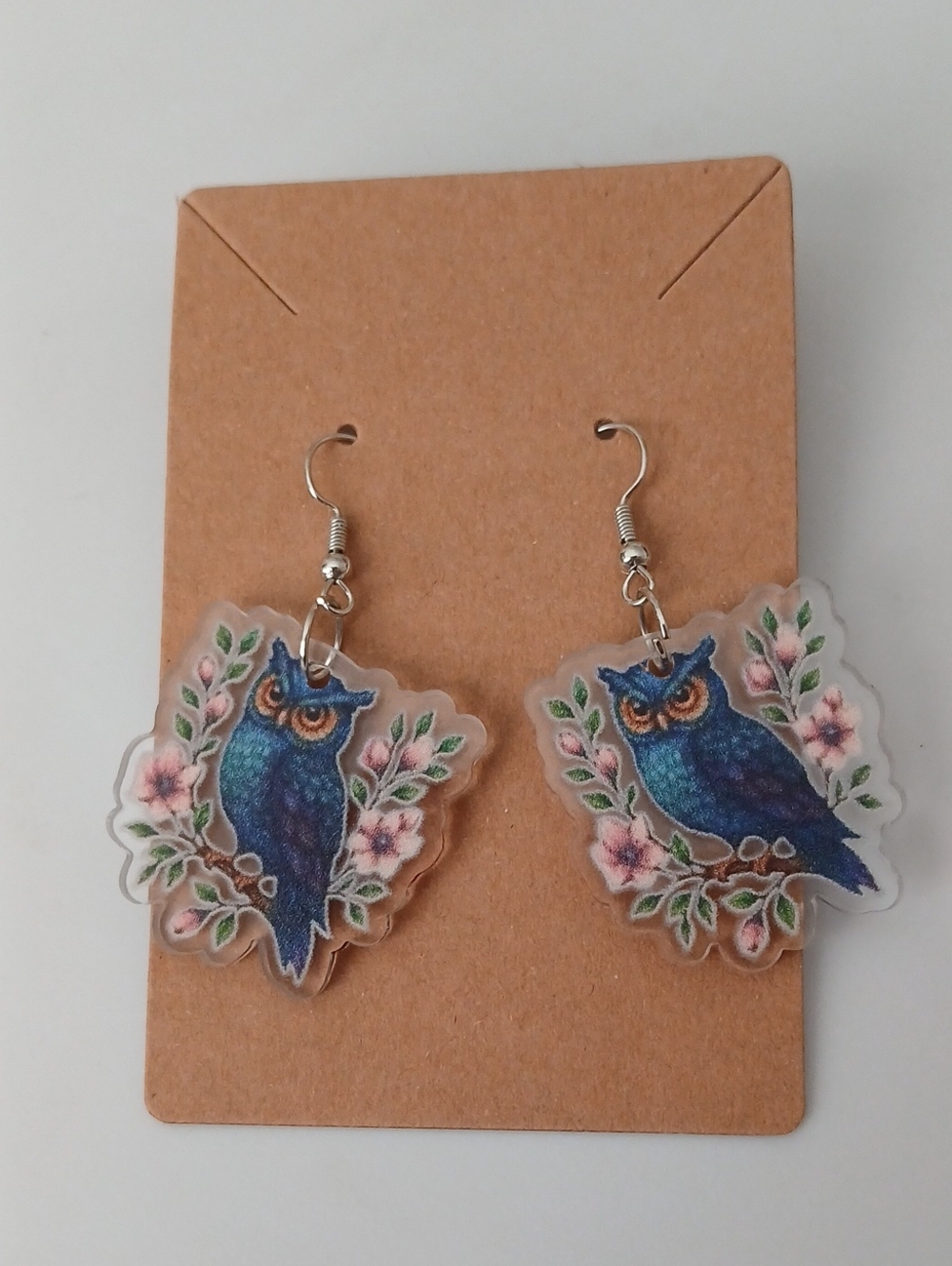 Fashion Jewelry Blue Owl Floral Drop Earrings